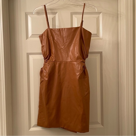 ⭐️HP⭐️ FASHION Nova Keep it Smooth Faux Leather Mini Dress Cognac (HBD) - Picture 3 of 6